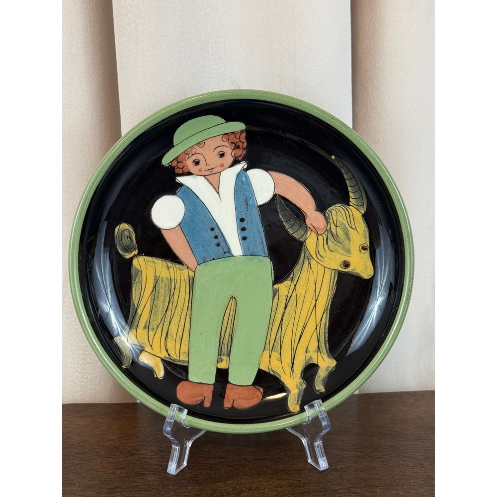 VTG Arnold Zahner Rheinfelden Swiss Pottery 7 3/4" Plate Man in Front of Goat